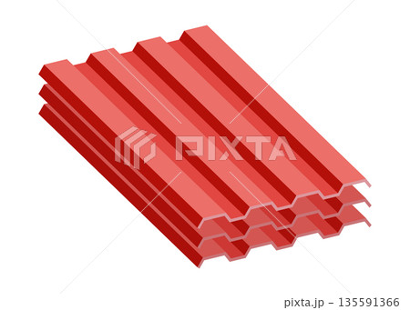 Scarlet patterned panels for modern architecture, Vibrant scarlet corrugated surfaces crafted for stylish building exteriors and retail environment enhancements 135591366