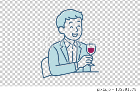 描繪一位男士正在品酒的插圖 135591379
