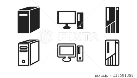 デスクトップパソコンのシンプルアイコンイラスト デスクトップパソコンのシンプルアイコンイラスト 135591389
