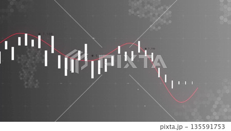 Displaying data visualization on dark dashboard, featuring white vertical bars red trend line 135591753