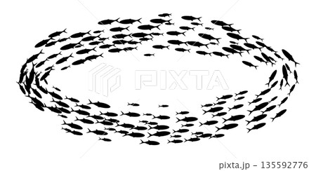 Fish group swimming. School of blackfish. Silhouette of group of sea fishes. Abstract vector illustration isolated on transparent Fish group swimming. School of blackfish. Silhouette of group of sea fishes. Abstract vector illustration isolated on transparent 135592776
