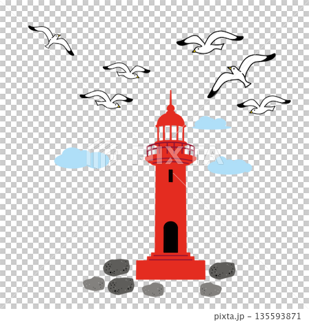 JEJU7. This is a beautiful Jeju travel hand painting illustration with Jeju Island's iconic Iho Tewoo Lighthouse against the backdrop of seagulls floating in the blue sky. JEJU7. This is a beautiful Jeju travel hand painting illustration with Jeju Island's iconic Iho Tewoo Lighthouse against the backdrop of seagulls floating in the blue sky. 135593871