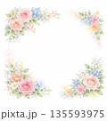 水彩風 花のフレーム　やさしいパステルカラーの背景コピースペース 135593975