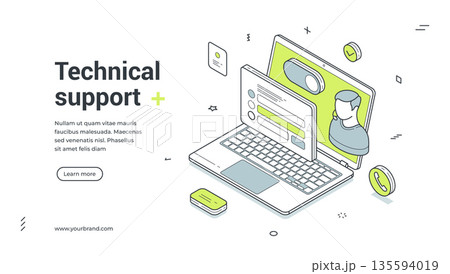 Technical Support Customer Service Helpdesk Isometric Banner Vector Illustration 135594019