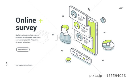 Online Survey And Customer Feedback Isometric Banner Vector Illustration 135594028