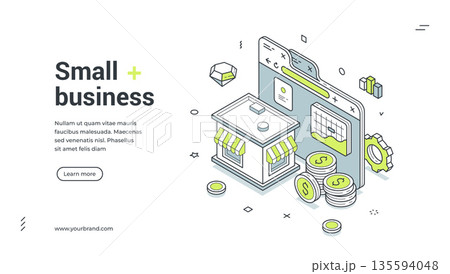Small Business Online Store And E-Commerce Isometric Banner Vector Illustration 135594048