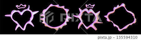 Abstract y2k chrome frames set isolated on black 135594310