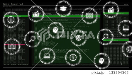 Displaying central green code editor window in...のイラスト素材 [135594565 ...
