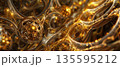 Golden abstract metallic structure with complex patterns 135595212