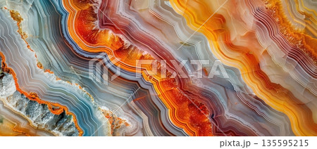 Colorful polished agate stone cross section 135595215