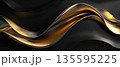 Black and gold metallic waves abstract background 135595225