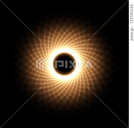 Golden light neon glow ring with rays. Abstract gold light glowing circle line with neon effect. Sun or planet with flare and flash. Futuristic shiny vector illustration on black background 135595238