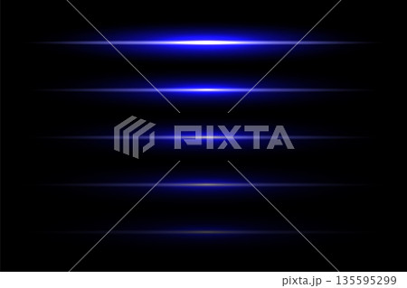 Neon light laser blue lines with flash effect. Abstract night electric beams, fluorescent led light rays. Modern futuristic vector collection isolated on black background Neon light laser blue lines with flash effect. Abstract night electric beams, fluorescent led light rays. Modern futuristic vector collection isolated on black background 135595299