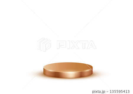 Bronze podium for awards or product display vector illustration. Empty 3d copper stage on white background. Luxury elegant platform for cosmetics presentation, ceremony pedestal for winners Bronze podium for awards or product display vector illustration. Empty 3d copper stage on white background. Luxury elegant platform for cosmetics presentation, ceremony pedestal for winners 135595413