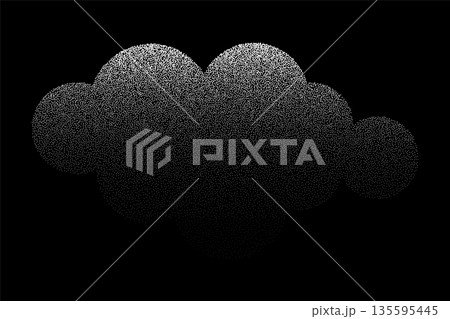 Grain sand texture pattern. Noise ripple background. Dot stipple circle shapes, black noise dotes, grainy effect. Vector illustration isolated on black. Abstract mountains, clouds, trees 135595445
