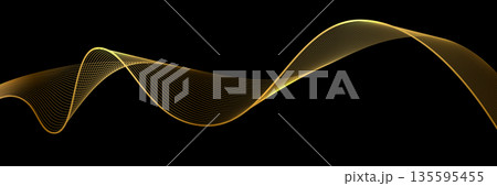 Gold abstract waves background. Golden curve lines vector illustration isolated on black. Luxury glitter shiny swirl pattern. Elegant modern fashion design element 135595455