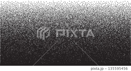 Grain noise black dots pattern with gradient. Grainy fade background. Abstract stipple halftone vector illustration with grunge effect of sand pattern. Retro art dotwork design 135595456