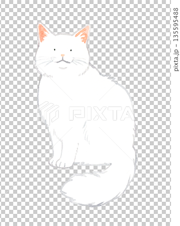Sitting white long-haired cat. Hand-drawn watercolor illustration of pets and animals. Sitting white long-haired cat. Hand-drawn watercolor illustration of pets and animals. 135595488