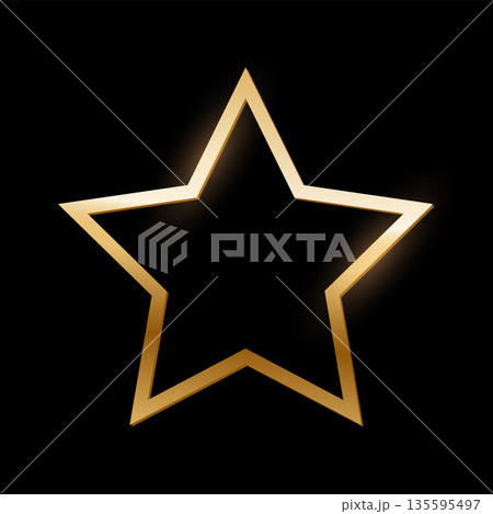Golden star photo frame on black background. Gold button. Blank space for picture, painting, card. 3d realistic empty template vector illustration. Simple object mockup 135595497