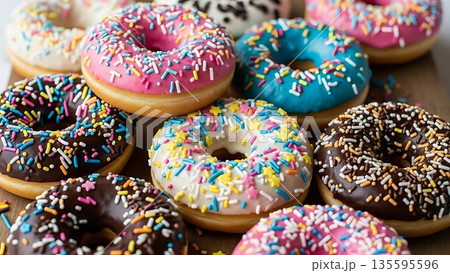 colorful donuts on a black background 135595596