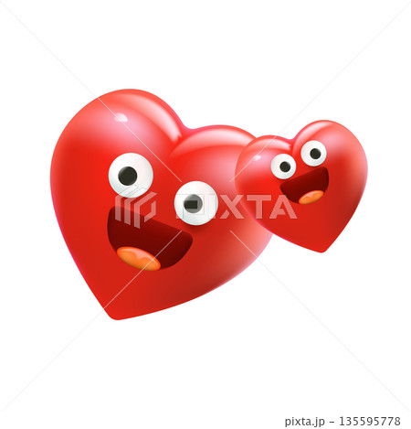 Vector cartoon heart character with smiling face 3d style. Valentines day red funny and cute heart emoji character isolated on white background. Conceptual valentines day comic funky kids sticker Vector cartoon heart character with smiling face 3d style. Valentines day red funny and cute heart emoji character isolated on white background. Conceptual valentines day comic funky kids sticker 135595778