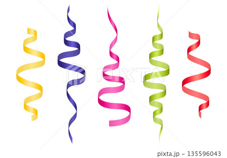 Multicolored festive streamers on a white background 135596043