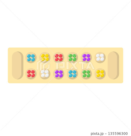 Mancala Traditional Board Game Flat Illustration. Clean Icon Design Element on Isolated White Background 135596300
