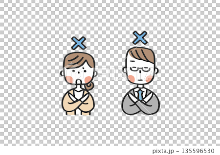 ×サインをする男女の先輩社員 135596530