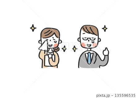 感動する男女の先輩社員 135596535