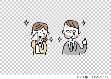 感動する男女の先輩社員 135596535