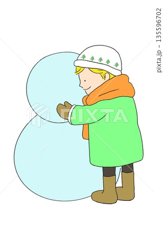 子供 雪だるま 男の子 子供 雪だるま 男の子 135596702