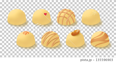 Illustration material set of hemispherical white chocolate Illustration material set of hemispherical white chocolate 135596903