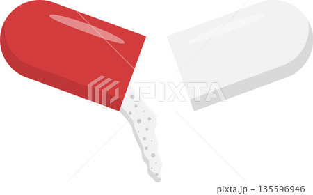 Opened Capsule Medicine Flat Illustration. Clean Icon Design Element on Transparent Background 135596946