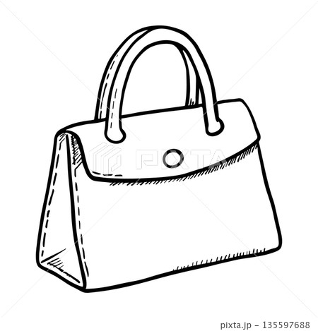 Outline sketch of woman bag. Line art vector fashion illustration isolated on white background 135597688