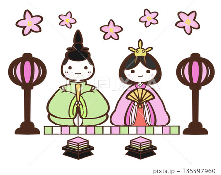 かわいい　ひな祭りイラスト　背景透過 135597960