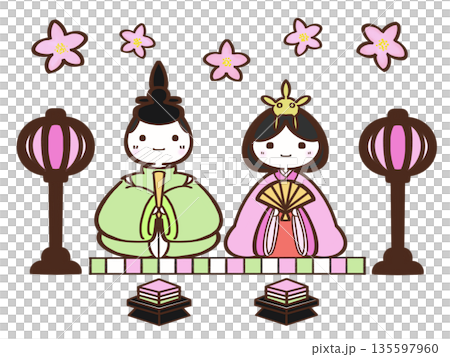かわいい　ひな祭りイラスト　背景透過 135597960