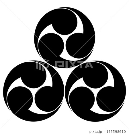 三つ盛三頭右巴といいます。三つ盛左三つ巴といいます。清水宗治の家紋です。 三つ盛三頭右巴といいます。三つ盛左三つ巴といいます。清水宗治の家紋です。 135598610