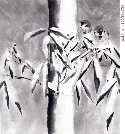 雪の積もった竹　雀 135599759