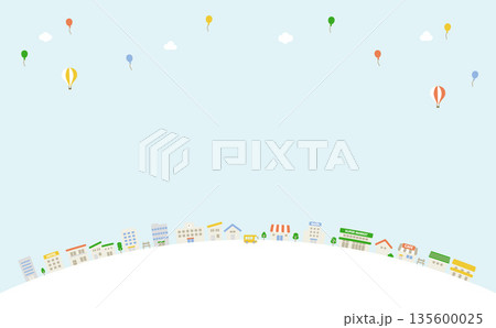円弧に並ぶ街並みの背景イラスト 135600025