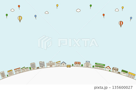 円弧に並ぶ街並みの背景イラスト 円弧に並ぶ街並みの背景イラスト 135600027