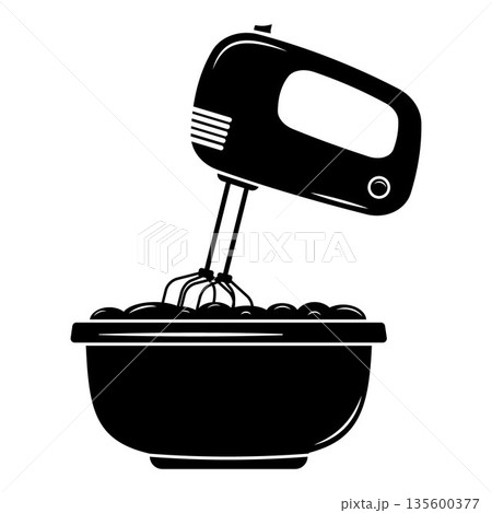 Mixer is stirring the dough, black silhouette, icon 135600377