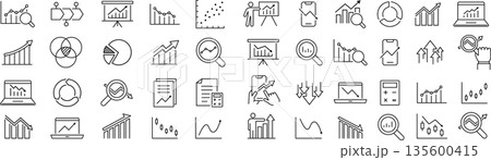 ベクターでモノクロの統計に関する線画アイコンセット 135600415
