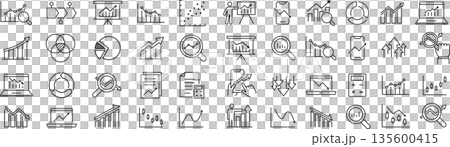 關於統計資料的向量單色線條圖示集 關於統計資料的向量單色線條圖示集 135600415