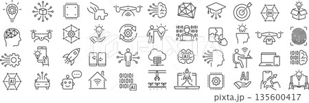 ベクターでモノクロのイノベーションに関する線画アイコンセット ベクターでモノクロのイノベーションに関する線画アイコンセット 135600417