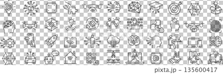 線條畫圖示設定單色向量創新 線條畫圖示設定單色向量創新 135600417