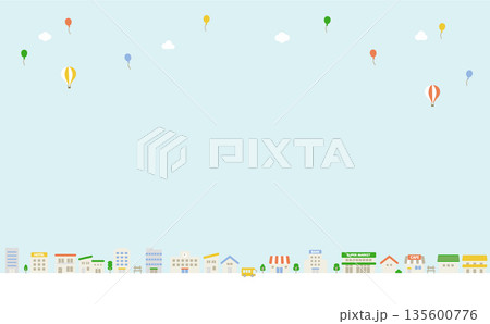 かわいい街並みの背景イラスト素材　コピースペース 135600776