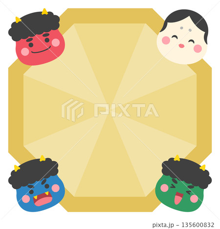 節分のフレームと赤鬼と青鬼と緑鬼とお多福 節分のフレームと赤鬼と青鬼と緑鬼とお多福 135600832
