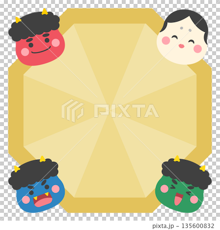 Setsubun frame with red demon, blue demon, green demon and Otafuku Setsubun frame with red demon, blue demon, green demon and Otafuku 135600832