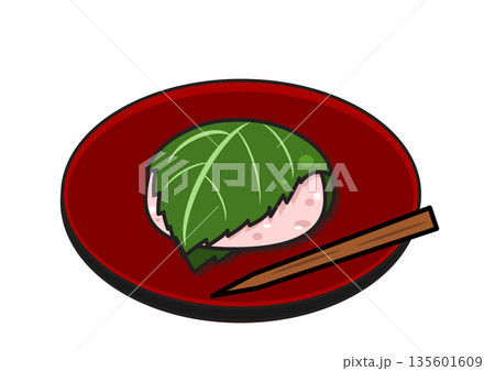 お盆にのった桜餅のイラスト 135601609