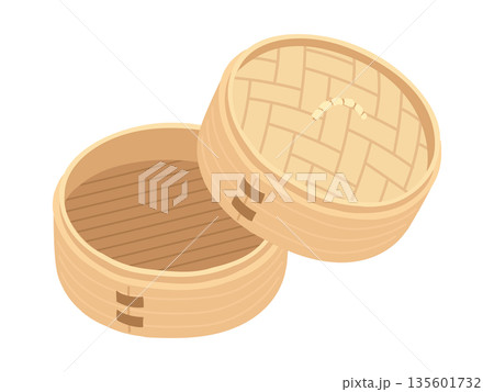 蓋が少し開いたせいろのシンプルなイラスト 135601732